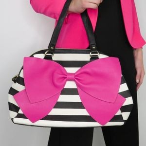 Y2k Betsy Johnson Bow Dome Bag Striped Shoulder Bag with Pink Bow